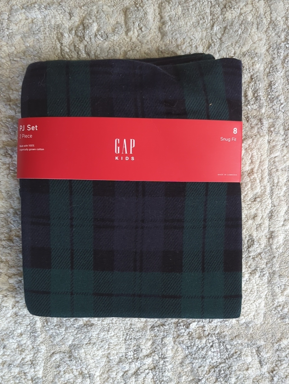 NWT GAP Kids Dark Green Plaid PJ Set Size 8